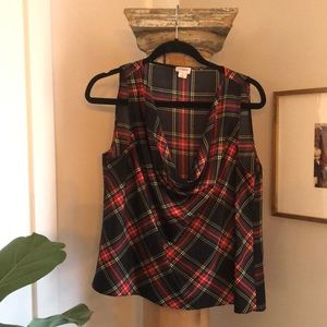J. Crew tartan plaid holiday cowl neck blouse
